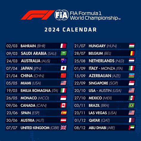 formula 1 calendar 2024